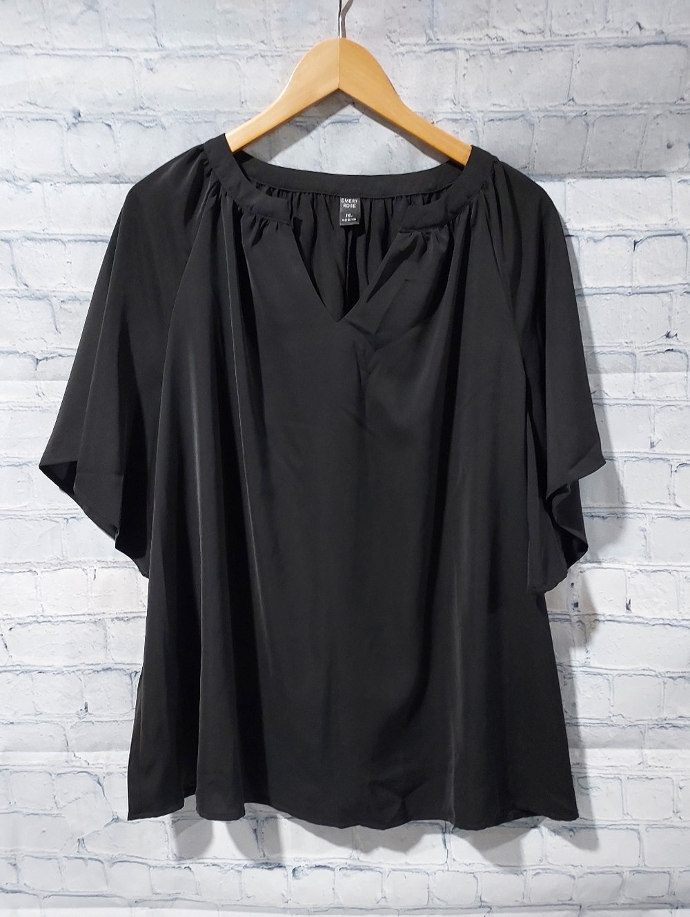 Emery Rose Women's 2XL Black Top Flutter Short Sleeves Office Career Workwear